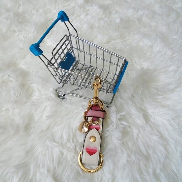 Coach Trigger Snap Bag Charm with Stripe Heart Print - Picture 8 of 11